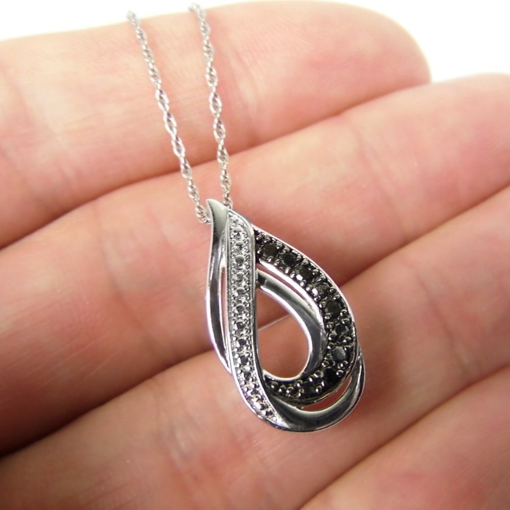 Black simulated Diamond SILVER Necklace 18" - Picture 3 of 5